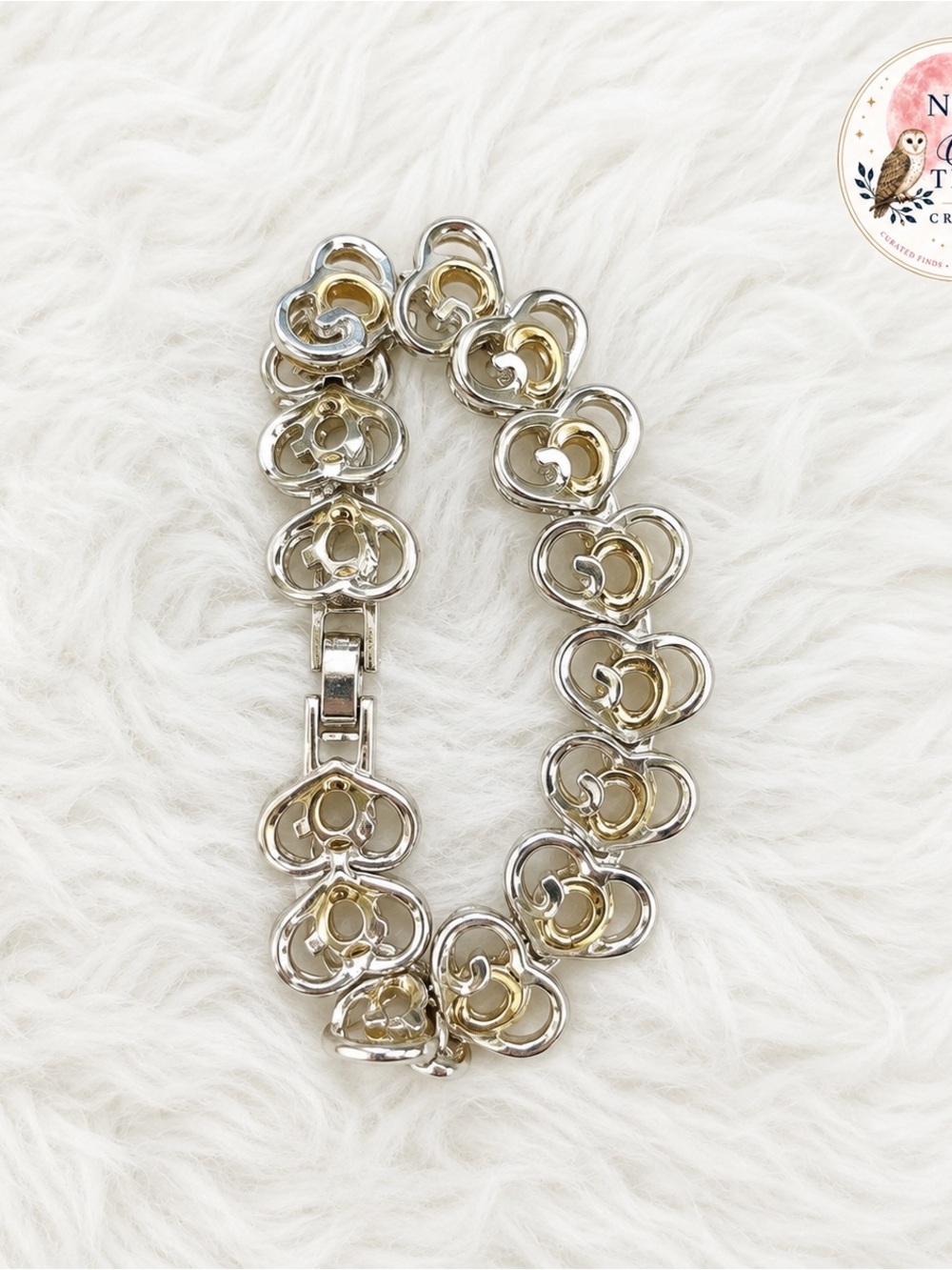 Vintage Gold & Silver Tone Interlocking Heart Link Bracelet ~ Excellent Gift